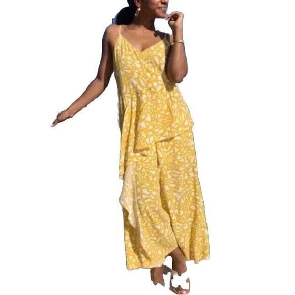 Maeve Pants - Anthropologie Maeve Brittany Jumpsuit Sleeveless Ruffle Yellow Beach Costal Sz 2